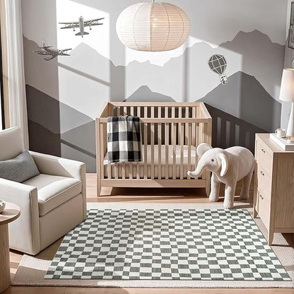 jinchan 4x6 Checkered Area Rugs for Kids Room - Machine Washable Soft Rug Modern Geometric Lattice Non-Slip Carpet for Nursery Playroom Bedroom Entryway Living Room Dining Room Home Office Grey