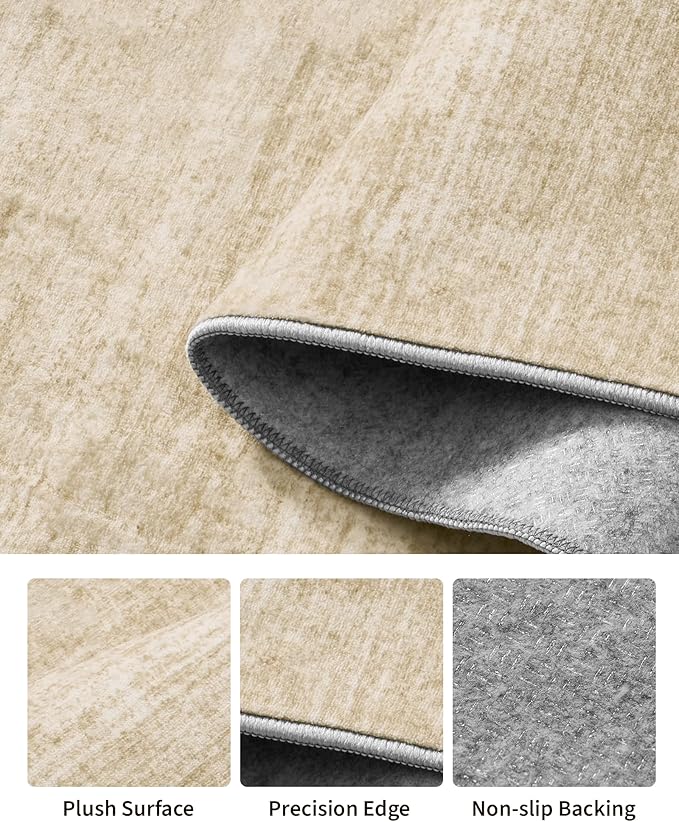 Art&Tuft Washable Rugs 5x7, Low Pile Area Rugs for Living Room - Non Slip and Stain Resistant Soft Thin 5x7 Rug for Bedroom, Dining Room, Kitchen, Office, Brown