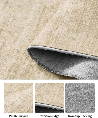Art&Tuft Washable Rugs 9x12, Low Pile Area Rugs 9x12 Living Room - Non Slip and Stain Resistant Soft Thin Rug for Bedroom, Dining Room, Kitchen, Office, Brown