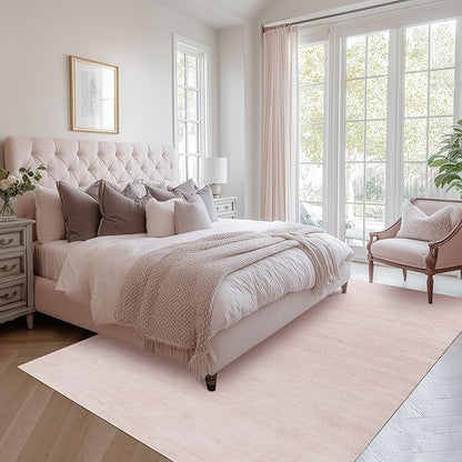 Light Pink Rug 5x7 for Nursery Bedroom,Abstract Cute Modern Washable Boho Area Rugs for Girls Room,Blush
