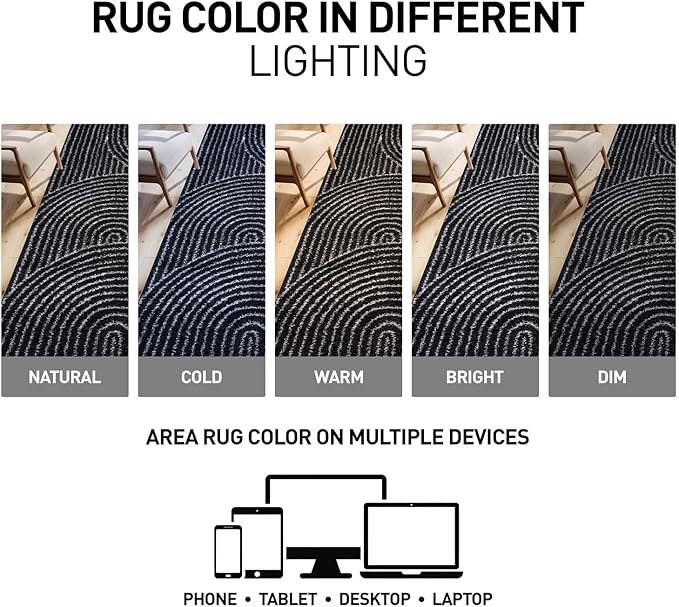 Rugshop Circles Arch Shag Runner Rug Anthracite Dark Gray 2' 3" x 12' Great for Long Hallways, Open Entryways, or Galley Kitchens