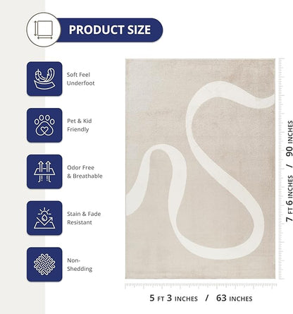 Abani Deco Collection Area Rug - Beige Modern Abstract Ribbon Design - 5' x 8' - for Living Room, Bedroom & Office