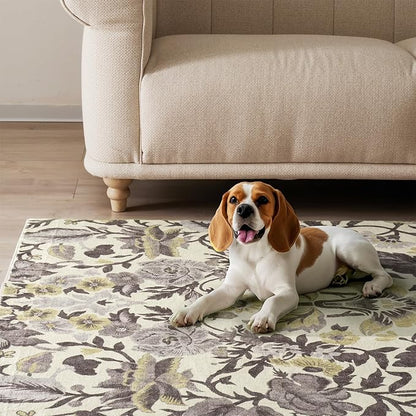 EVERGRACE Hallyway Area Runner Rugs 2x6, Boho Floral Faux Wool Indoor Outdoor Rugs, Washable Rugs for Bedroom Bathroom Living Room Kitchen, Low Pile Floor Mat Carpet for Home Decor, Gray