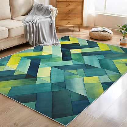5x7 Geometric Zigzag Rugs for Bedroom Decor, Washable Green Chevron Pattern Area Rug, Living Room Home Decoration, Non Slip Soft Thin, Modern Abstract Geometry Decor Carpet PF-P 49