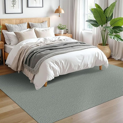 EARTHALL Washable Area Rugs 5x7 Ft Non Slip Living Room Rugs Cotton Rubber Backed Dining Room Rug Braided Bedroom Rugs Indoor Outdoor Floor Carpet for Living Room, Bedroom, Dining Room, Green/Grey