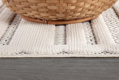 CAMILSON Modern Runner Rug 2x7 Luxury Striped Line Micro Loop Hallway Rugs Soft High-Low Pile Stain Resistant Easy to Clean Non-Shedding Durable Entryway Kitchen Indoor Area Carpet (White)