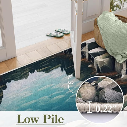 Visual Illusion Canyon Living Room Rug, 3x5ft, 3D Visual Effect Stream Indoor Throw Mat, Stone Crack Ultra Soft Home Decor Carpet, Thin Low Pile Machine Washable Rugs for Entrance