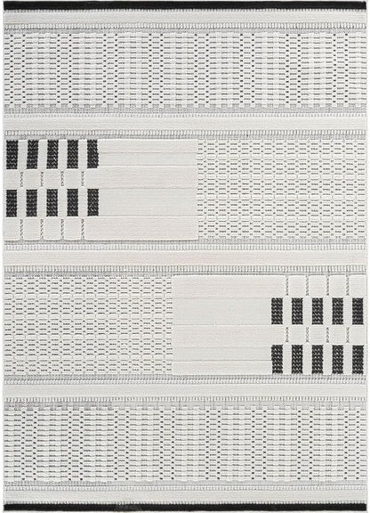 CAMILSON Modern Rug 5x7 Luxury Geometric Pattern Micro Loop Area Rugs Soft High and Low Pile Stain Resistant Easy to Clean Non-Shedding Durable Living Room Kitchen Indoor Carpet (White/Black)