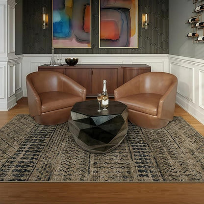 5x7 Machine Washable Area Rug for Living Room, Brown Black Vintage Moroccan Rug Large Non-Slip Low Pile Soft Faux Wool Carpet, Kids and Pets Friendly for Bedroom Dining Room Farmhouse Home Decor Rug