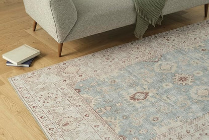 Revival Rugs Nimbus 5'x8' Zero-Shedding Area Rug for Living Room Bedroom - Oeko-TEX Certified, Low Pile, Spot Clean, Aqua, Blue