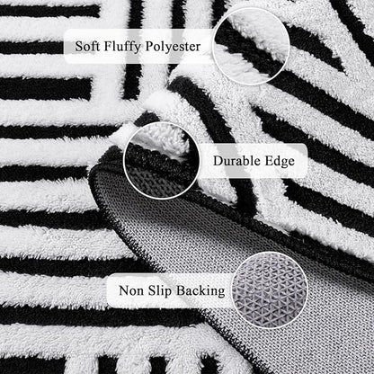 SHACOS Soft Cozy Fluffy Arch Pattern High Low Pile Rugs 3'x5' Non Slip Washable Scandinavian Minimalist Rug Modern Geometric Arc Carpet for Living Room Bedroom Dining Room, Black White