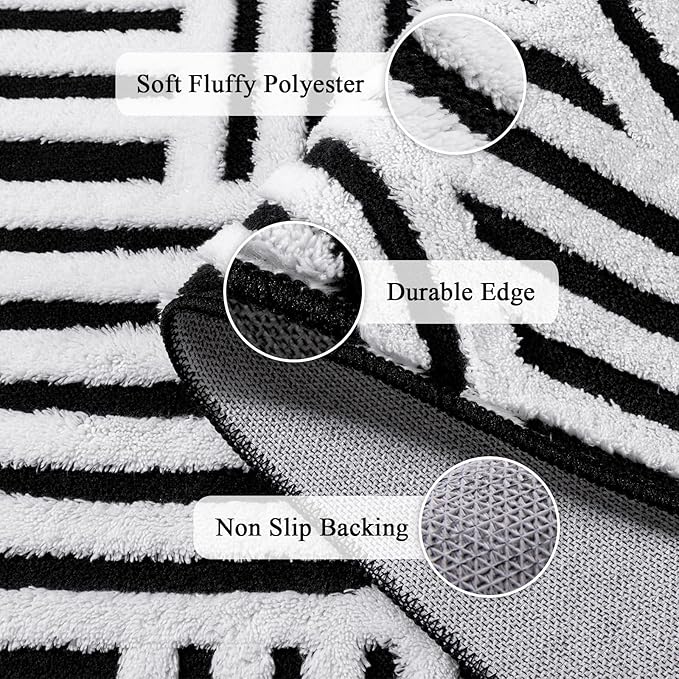 SHACOS Soft Cozy Fluffy Arch Pattern High Low Pile Area Rugs 6'x9' Large Non Slip Washable Modern Geometric Rug Scandinavian Minimalist Carpet for Living Room Bedroom Dining Room, Black White