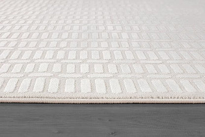 Beverly Rug Modern Geometric Area Rug 8x10 Low-High Pile Durable Soft Abstract Grid Indoor Rugs for Living Dining Room Office Stain Resistant Non Shedding Casual Indoor Carpet Beige White 8 x 10