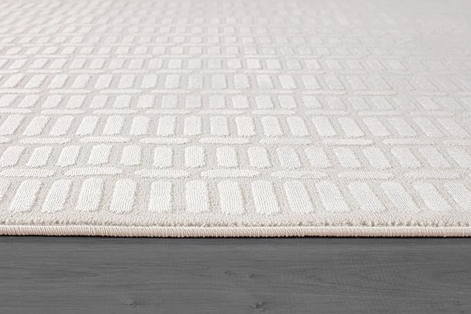 Beverly Rug Modern Geometric Area Rug 4x6 Low-High Pile Durable Soft Abstract Grid Indoor Rugs for Living Dining Room Office Stain Resistant Non Shedding Casual Indoor Carpet Beige White 4 x 6