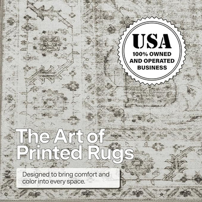 ReaLife Rugs Machine Washable Area Rug - Stain Resistant,Non-Shed - Eco-Friendly,Non-Slip, Family & Pet Friendly - Made from Premium Recycled Fiber - Vintage Bohemian Medallion - Beige Ivory, 4' x 6'