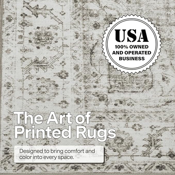 ReaLife Rugs Machine Washable Area Rug - Living Room Bedroom Bathroom Kitchen Entryway Office - Padded Low Pile Stain Resistant Premium - Boho Farmhouse Vintage - Joy - Beige Ivory 5' x 7'