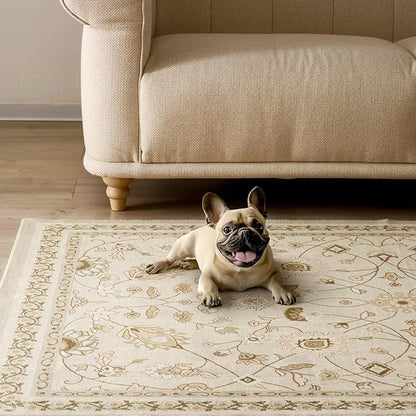 EVERGRACE Hallyway Area Runner Rugs 2x10, Boho Floral Faux Wool Indoor Outdoor Rugs, Washable Rugs for Bedroom Dining Room Living Room Kitchen, Low Pile Floor Mat Carpet for Home Decor, Natural Beige