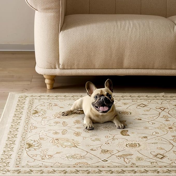 EVERGRACE Hallyway Area Runner Rugs 2x8, Boho Floral Faux Wool Indoor Outdoor Rugs, Washable Rugs for Bedroom Dining Room Living Room Kitchen, Low Pile Floor Mat Carpet for Home Decor, Natural Beige