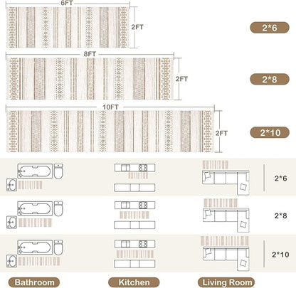 BESTSWEETIE 2x10 Area Rugs for Living Room Washable Moroccan Farmhouse Neutral Geometric Low Pile Non-Slip Soft Print Pattern Rug for Bedroom Kitchen Dining Room Entryway Cream/Brown/Pink