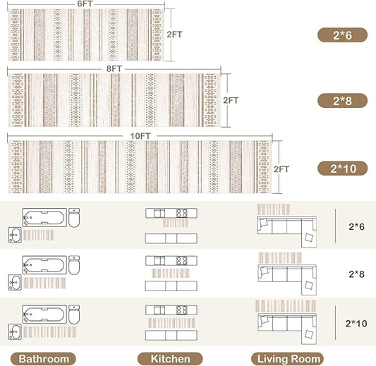BESTSWEETIE 2x8 Area Rugs for Living Room Washable Moroccan Farmhouse Neutral Geometric Low Pile Non-Slip Soft Print Pattern Rug for Bedroom Kitchen Dining Room Entryway Cream/Brown/Pink