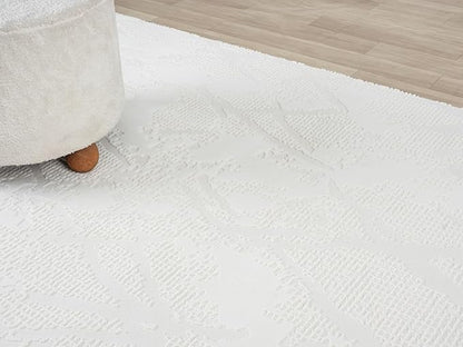 Adel Modern Area Rug for Living Room, 4x6 Rustic Distressed Abstract Cream Neutral Rug, Medium Pile Stain Resistant Carpet for Bedroom, Dining Room or Kitchen (4' x 6', Cream)