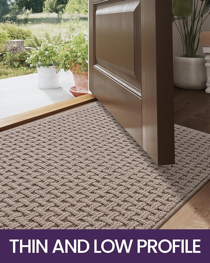DEXI Front Entryway Door Mat Non Slip 48x72, Large Double Entry Way Mats Inside Entrance Low Profile, Welcome Doormat Dirt Trapper for Garage House Floor Home Porter Hall Backdoor Area, Light Taupe