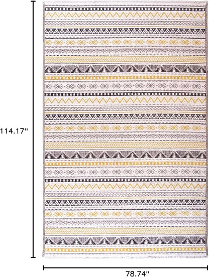 Alfa Rich 7x10 Yellow Gray White Washable Area Rugs for Living Room Bedroom Kitchen Cotton Decor Rug