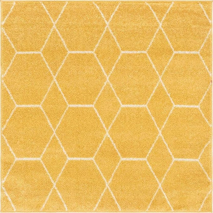 Unique Loom Trellis Frieze Collection Area Rug - Geometric (4' Square, Yellow/ Ivory)