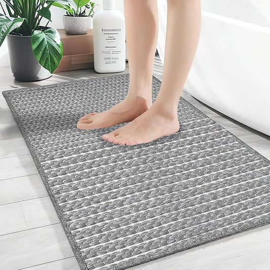 Braided Bath Mat,Boho Small Bathroom Rugs Non Slip Washable Super Absorbent Quick Dry Farmhouse Bathroom,Bedroom Decor,17"x24"Grey