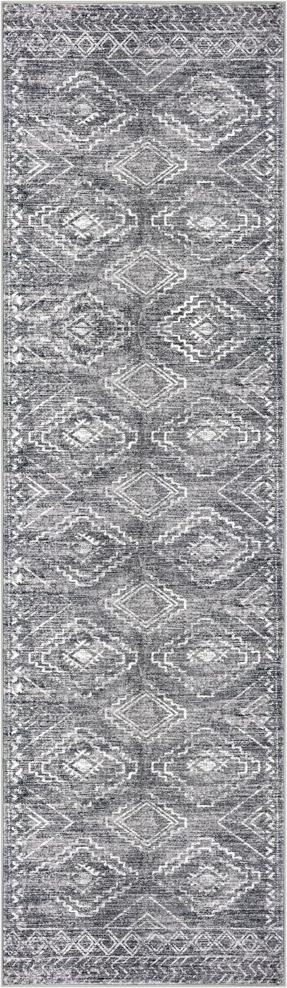 KILOCOCO Hallway Runner Rug 2'x7' Runners for Hallways Washable Runner Rug Non Slip Rubber Backed Low-Pile Runners for Bedroom Kitchen Living Room Laundry Room Boho Rugs, Grey