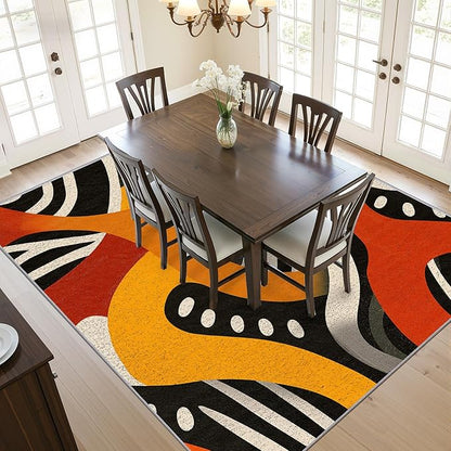 Abstract Living Room Rug - Retro Pop Art Colorful Rug, 7x9 Area Rugs, Hippie Aesthetic Funky Washable Foldable Large Carpet Home Decor #C102