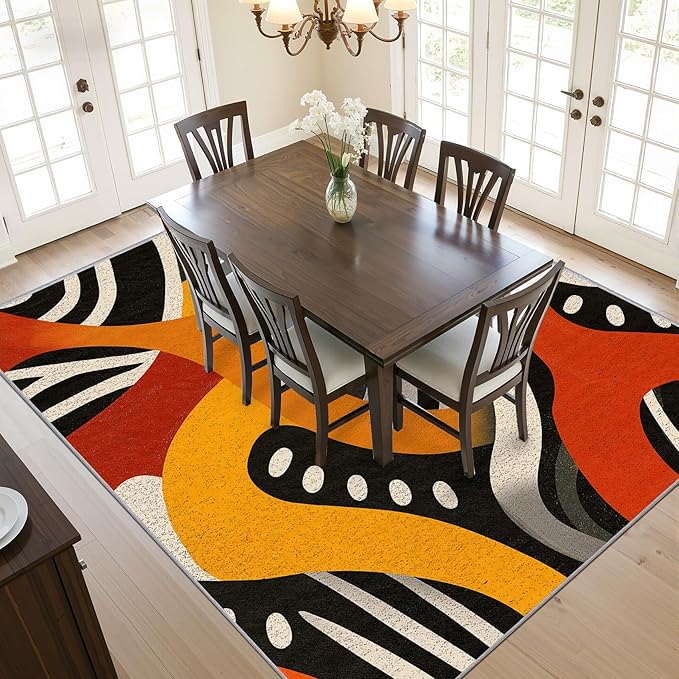 Hippie Rug, Pop Art Colorful Abstract Area Rugs 5x6, Retro Aesthetic Funky Non Slip Thin Carpets House Decor #C097