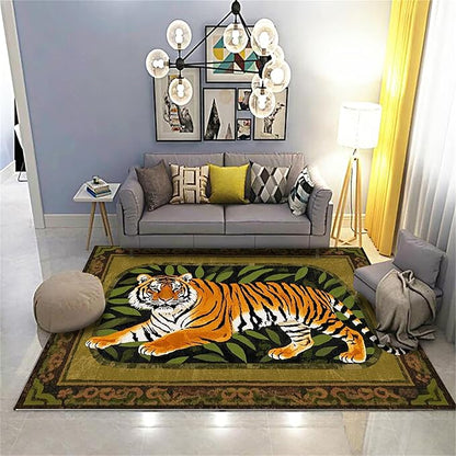 Tiger Area Rug,3x4ft, Tiger Print Rug,Tiger Themed Stylish Rug, Bohemian Vintage Tiger Print Rug, Non-Slip Washable Rug for Living Room Bedroom Dining Room Kids Room Decoration