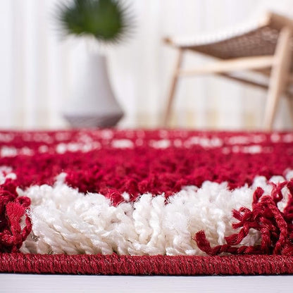 SAFAVIEH Dallas Shag Collection Area Rug - 6' Square, Red & Ivory, Trellis Design, Non-Shedding & Easy Care, 1.5-inch Thick Ideal for High Traffic Areas in Living Room, Bedroom (SGD257Q)