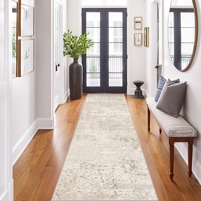 Art&Tuft 2x6 Runner Rug - Washable Runner Rugs, Non-Slip Runner Rug for Hallway, Low-Pile 2x6 Rug Runner Kitchen Laundry Room Rug Throw Carpet for Entrance Bedroom Living Room, Beige
