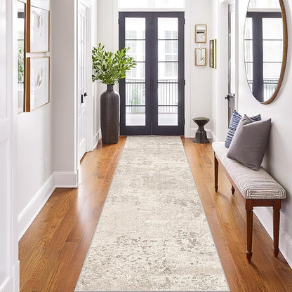 Art&Tuft Non-Slip Runner Rug - 3x8 Runner Rug Washable Low-Pile Rugs Runners, Soft Distressed Carpet Runner for Bedroom Bathroom Kitchen Laundry Living Room, Beige