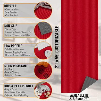 Ottomanson Mud Mat 2' x 2' Entryway Rug - Non-Slip Scraper Doormat for Muddy Paws, Dirt Trapping Indoor/Outdoor Mat for High-Traffic Areas, Kitchen, Garage, Patio, Red