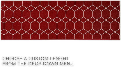 Custom Made Runner Rug for Kitchen Foyer Hallway Entry Choose Your Length Size 26 Inch Wide Geometric Lattice Design Red Color (3 feet x 26 inch)