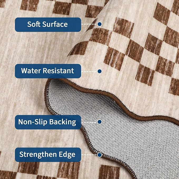 GarveeHome Area Rug 6x9 Large Living Room Modern Border Throw Rug with Rubber Backing Stain Resistant Dining Room Throw Carpet Washable Scalloped Rug for Bedroom Home Decor Office, Beige