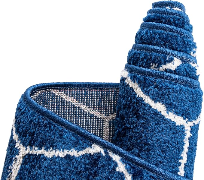 Unique Loom Trellis Frieze Collection Area Rug - Geometric (3' Round, Navy Blue/ Ivory)