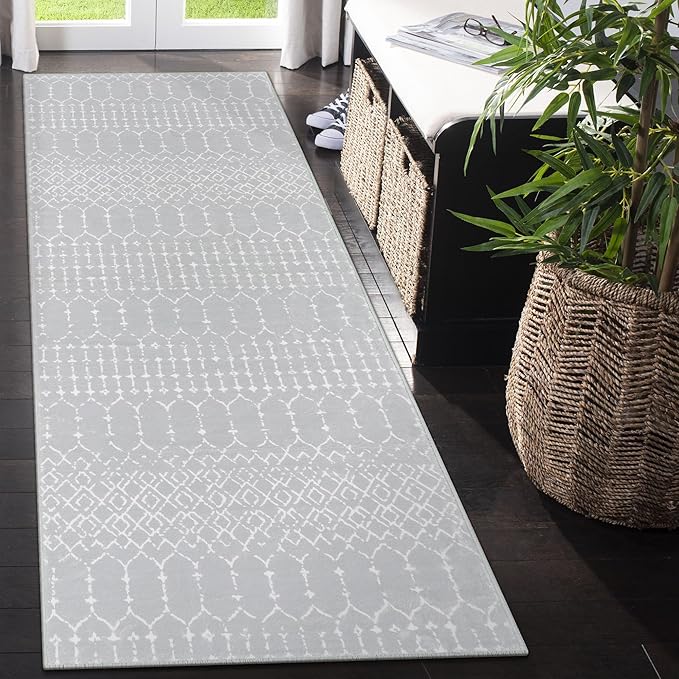 Lahome Moroccan Runners for Hallways 2x6 Washable Non-Slip Carpet Runner Throw Ultra-Thin Kitchen Bedroom Rugs Grey Distressed Print Rug Entrance Bathroom Laundry Room Living Grey/White 2' x 6'