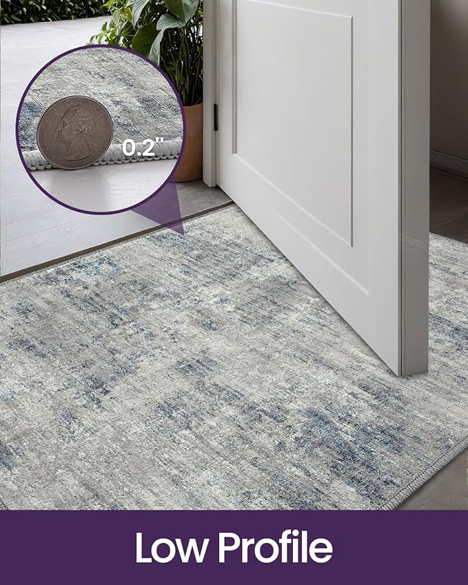 DEXI Area Rugs for Entryway 2x3, Washable Low Pile Modern Abstract Entry Rug Non Slip, Small Indoor Door Mat for Bedroom Kitchen Entrance Hallway, Blue