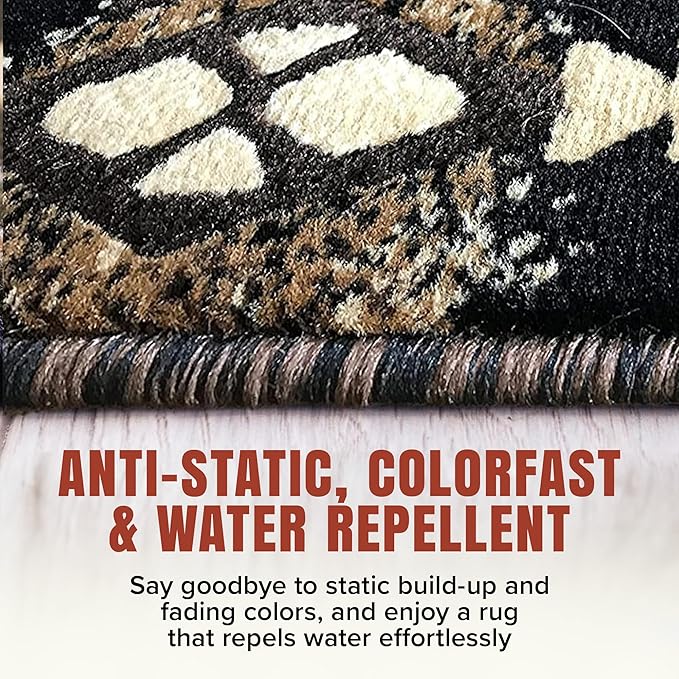 YHSF South West Native American Area Rug C318 - Easy Clean, Thick, Soft, Durable Native Tribal American Indian Inspired Rug for Bedroom/Living Room and more - Black, 3 Feet 10 Inches x 5 Feet 2 Inches