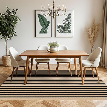 KOZYFLY 5x7 Ft Area Rug Striped Outdoor Rug Brown and Black Washable Indoor Outdoor Rug Cotton Outdoor Patio Rugs Farmhouse Rugs for Living Room Carpet for Patio Dining Room Bedroom
