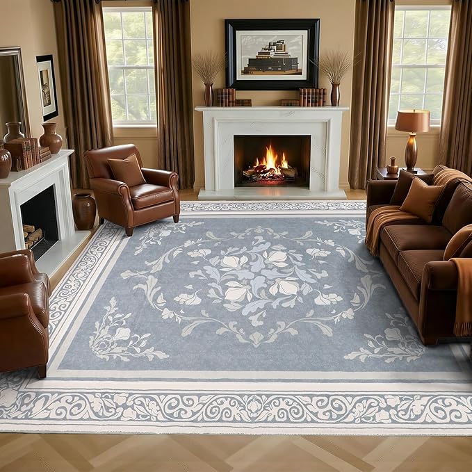 SOULFUL Medium Pile 4x6 Rugs for Living Room - Cozy Soft Underfoot Area Rug - Greige Boho Floral - Washable Non-Slip - Perfect for Bedroom Kids Room Under Dining Table Office