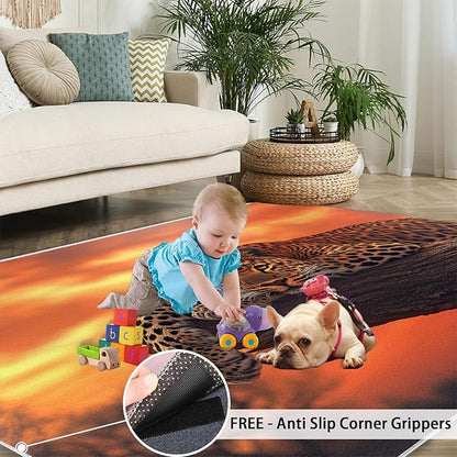 2x3 Sunrise Leopard Rugs for Entryway - Sunset African Savanna Small Area Rugs, Wild Animal Laundry Room Carpet Non Slip Accent Throw Rug for Bathroom Kitchen Sink Front Door