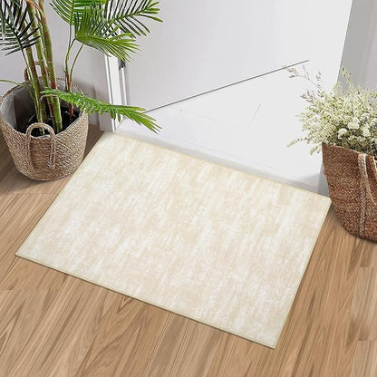 RUGSREAL Small Contemporary Area Rug Modern Solid Indoor Throw Carpe Machine Washable Non-Slip Low-Pile Area Rug for Living Room Bedroom Laundry, 2' x 3' Cream-White