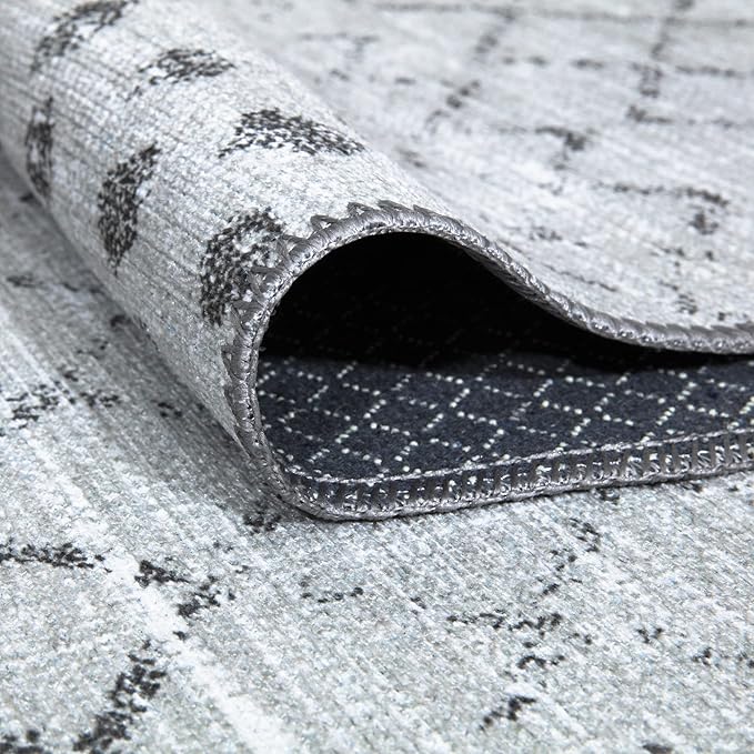 Bloom Rugs Washable Non-Slip 6' x 9' Rug - Ivory/Gray Traditional Moroccan Area Rug for Living Room, Bedroom, Dining Room, and Kitchen - Exact Size: 6' x 9'