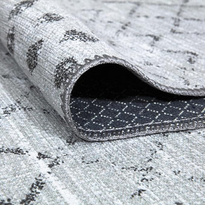 Bloom Rugs Washable Non-Slip 6' x 9' Rug - Ivory/Gray Traditional Moroccan Area Rug for Living Room, Bedroom, Dining Room, and Kitchen - Exact Size: 6' x 9'