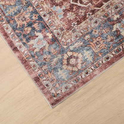 Dripex Vintage 5x7 Area Rugs - Large Washable Area Rug for Living Room Bedroom Oriental Medallion Floral Print Floor Carpet Low-Pile Indoor Soft Non-Slip Accent Rug Farmhouse Home Office Decor